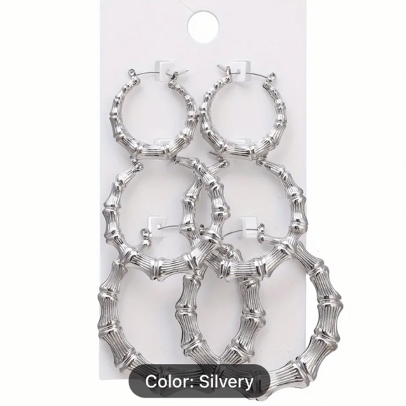 Jewelry - 3 pairs of bamboo hoop earrings